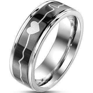 Fingerring Herzschlag Schwarz Silber