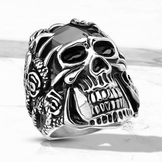 Fingerring Totenkopf Schwarz Silber