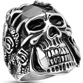Fingerring Totenkopf Schwarz Silber