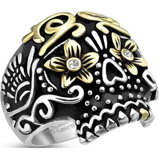 Fingerring Totenkopf Schwarz Silber Gold