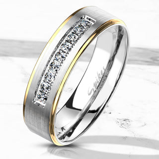 Fingerring 9 Zirkonia Linie Silber Gold