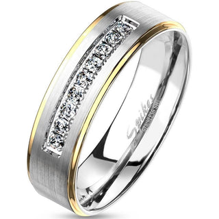 Fingerring 9 Zirkonia Linie Silber Gold