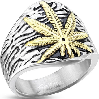 Fingerring Hanfblatt Gold Silber