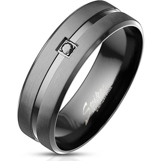 Fingerring Zirkonia Schwarz Silber