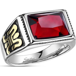 Fingerring Viereck Zirkonia Rot Silber Gold