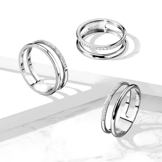 Fingerring Doppel Ring Zirkonia Silber