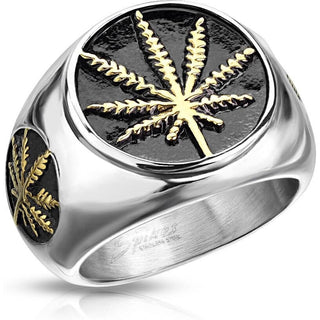 Fingerring Hanfblatt Gold Silber