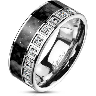 Fingerring Zirkonia Schwarz Silber