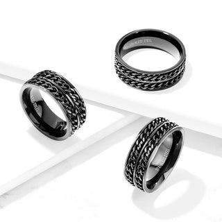 Fingerring Doppel Ketten Schwarz