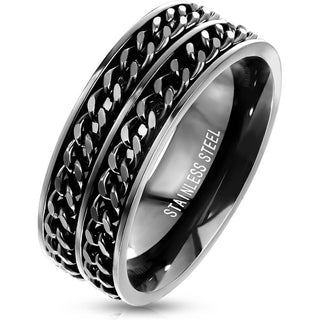 Fingerring Doppel Ketten Schwarz