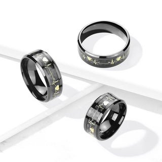 Fingerring Herzschlag Schwarz Gold