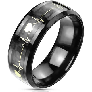 Fingerring Herzschlag Schwarz Gold