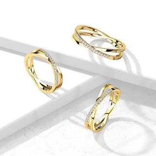 Fingerring Gekreuzt Zirkonia Gold