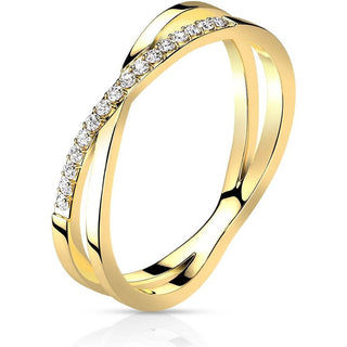 Fingerring Gekreuzt Zirkonia Gold