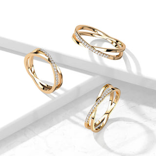 Fingerring Gekreuzt Zirkonia Roségold