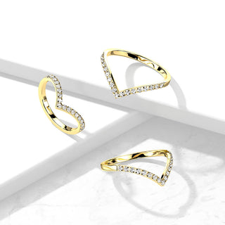 Fingerring Chevron Zirkonia Gold