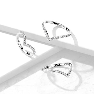 Fingerring Chevron Zirkonia Silber