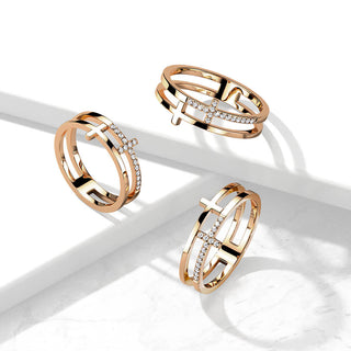 Fingerring Doppelkreuz Zirkonia Roségold