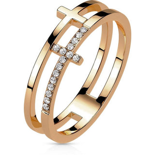 Fingerring Doppelkreuz Zirkonia Roségold