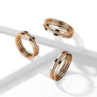 Fingerring Dreifach Linie Zirkonia Roségold