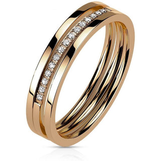 Fingerring Dreifach Linie Zirkonia Roségold