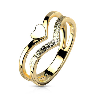 Fingerring Doppel Chevron Herz Zirkonia Gold
