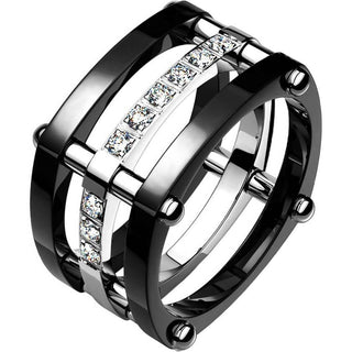Titan Fingerring Zirkonia Schwarz Silber