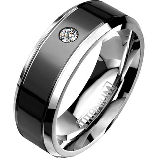 Titan Fingerring Zirkonia Schwarz Silber