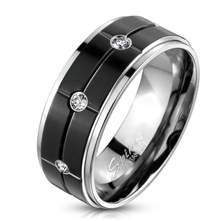 Titan Fingerring Zirkonia Schwarz Silber