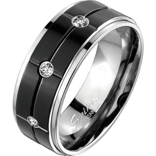 Titan Fingerring Zirkonia Schwarz Silber