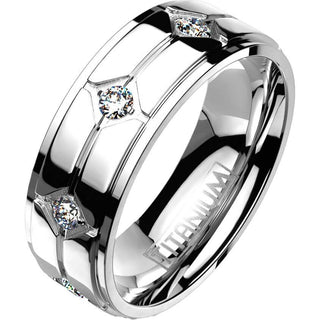 Titan Fingerring 3 Zirkonia Silber