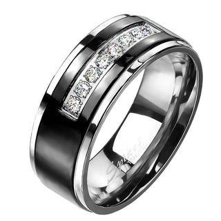 Titan Fingerring Zirkonia Schwarz Silber