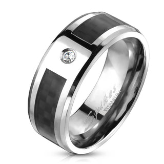 Titan Fingerring Zirkonia Schwarz Silber