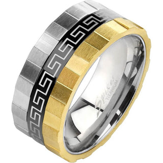 Titan Fingerring Labyrinth Schwarz Gold Silber