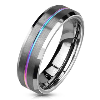 Fingerring Linie Regenbogen Silber Gebürstet