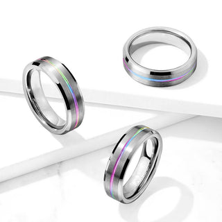 Fingerring Linie Regenbogen Silber Gebürstet