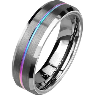 Fingerring Linie Regenbogen Silber Gebürstet