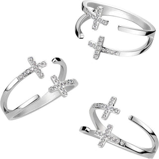 Finger Ring 2 crosses zirconia