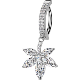 Belly Button Piercing flower dangle zirconia Clicker