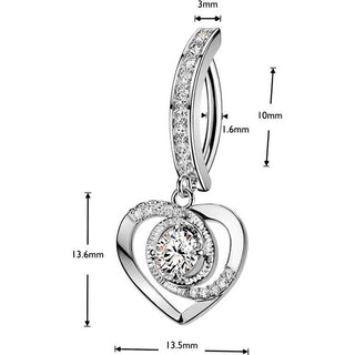 Belly Button Piercing pave cubic zirconia with cubic zirconia accented heart dangle Clicker