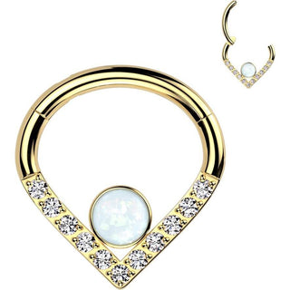 Titanium Ring Chevron Zirconia Opal Silver Clicker