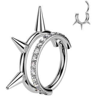 Titan Ring Doppelter Ring Stacheln Zirkonia Segment 