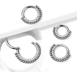 Titanium Ring Ball Zirconia Silver Clicker