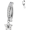 Titanium Belly Button Piercing Pave Zirconia Flower Dangle Clicker