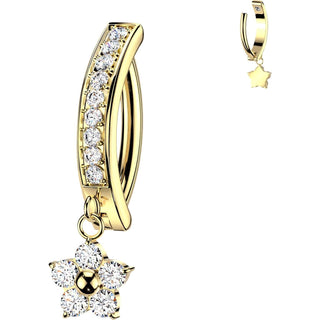 Titanium Belly Button Piercing Pave Zirconia Flower Dangle Clicker