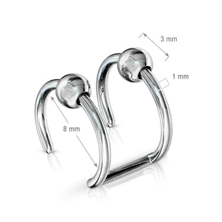 Fake Ear Piercing Double Line Ball Silver Bendable