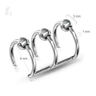 Fake Ear Piercing Triple Line Ball Silver Bendable