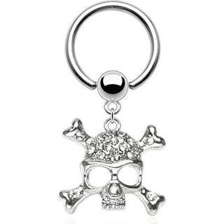 Ring Skull dangle Zirconia Silver Captive Bead
