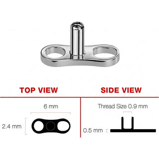 Titanium Dermal Anchor dermal anchor base 2 holes 2mm, 2.5mm and 3mm Rise Internally Threaded