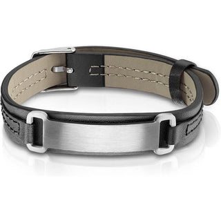 Armband Schwarz Gravurschild Silber